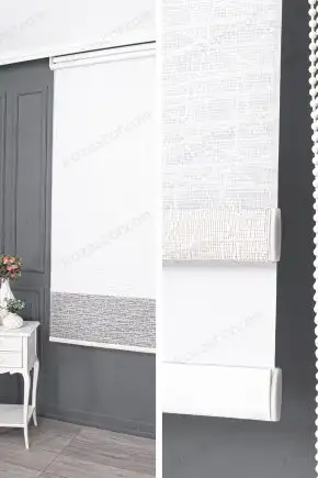 Çift Mekanizmalı Stor Perde Beyaz Örme Karma Desen 11 V25