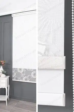 Çift Mekanizmalı Stor Perde Beyaz Örme Oval Desen 11 V27