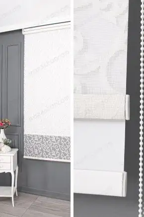 Çift Mekanizmalı Stor Perde Beyaz Örme Sarmaşık Desen 11 V23