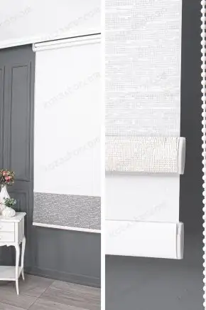 Çift Mekanizmalı Stor Perde Beyaz Örme Şerit Desen 11 V24