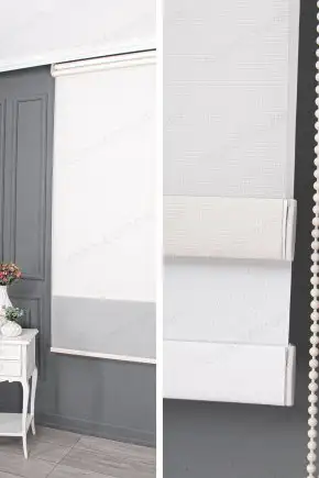 Çift Mekanizmalı Stor Perde Krem Düz Desen 15 V02