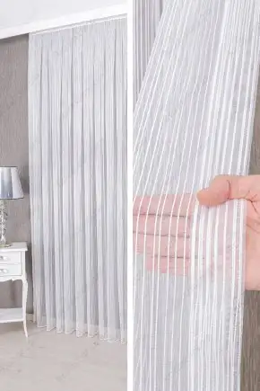 ECO Zincir Kırık Beyaz Tül Perde