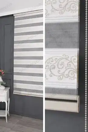 Zebra Perde Beyaz Altın Simli Sarmaşık Desen