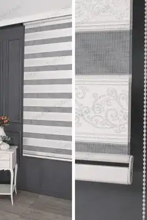 Zebra Perde Beyaz Gümüş Simli Sarmaşık Desen