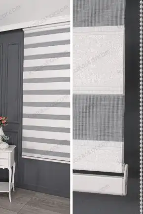 Zebra Perde Beyaz İnce Plise Kenar Degrade Jakarlı 3030 V02