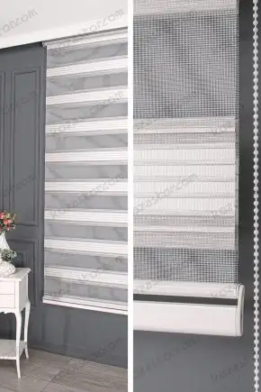 Zebra Perde Gri Şerit Geniş Plise 15958 V03