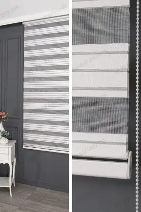 Zebra Perde Beyaz Gri Şerit Kırçıllı 3010 V02