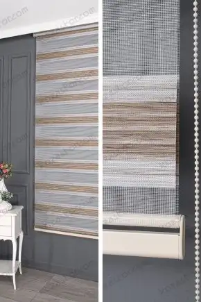 Zebra Perde Kahve Şerit Geniş Plise 15958 V04