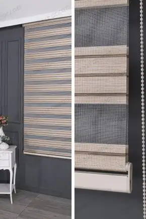 Zebra Perde Krem Kahve Şerit Kırçıllı 3010 V05